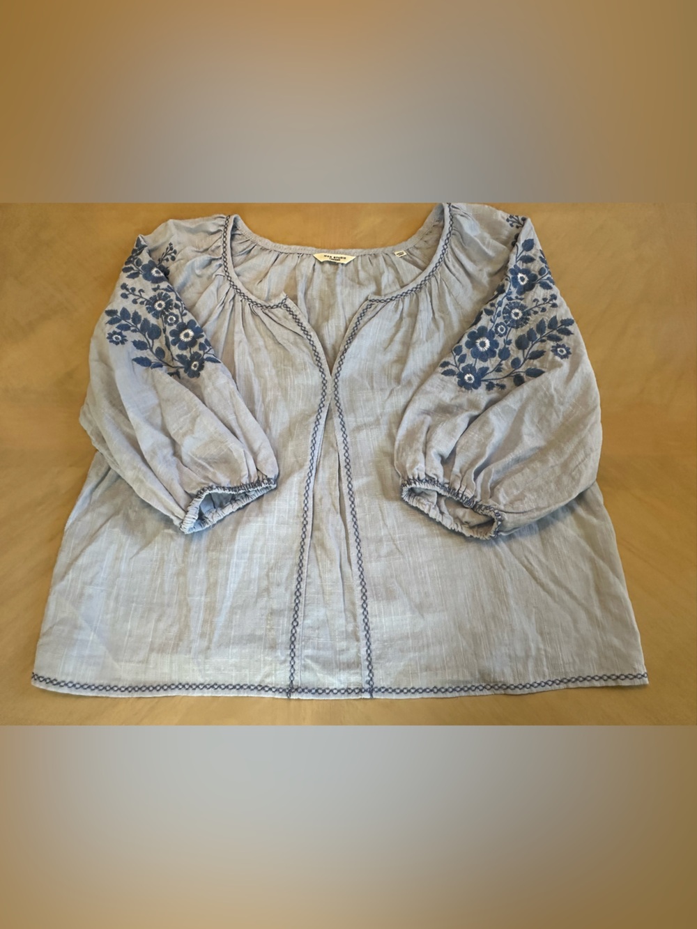 Max Studio Light Blue Embroidered Peasant Tunic Size XL